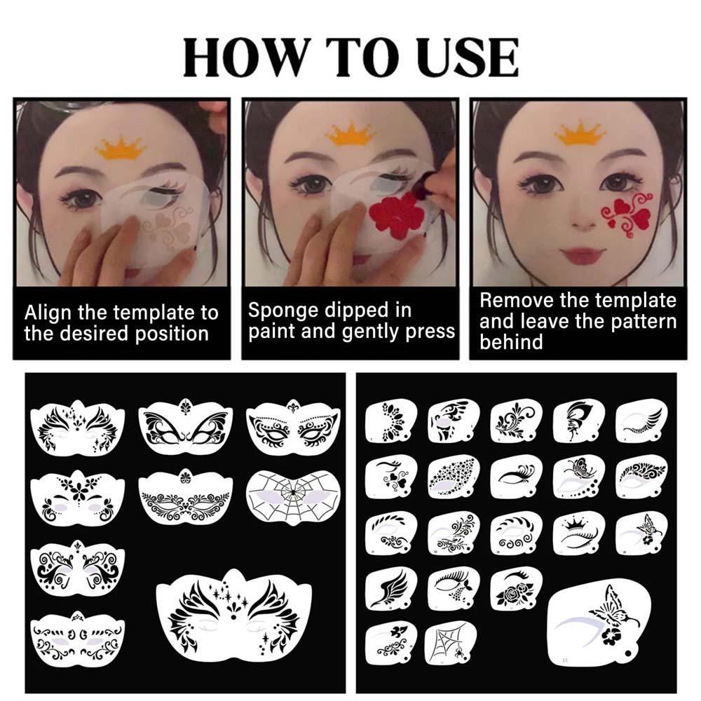 Трафареты для рисования на теле с выемками, множество шаблонов, инструменты для самостоятельного макияжа, шаблоны для вечеринки