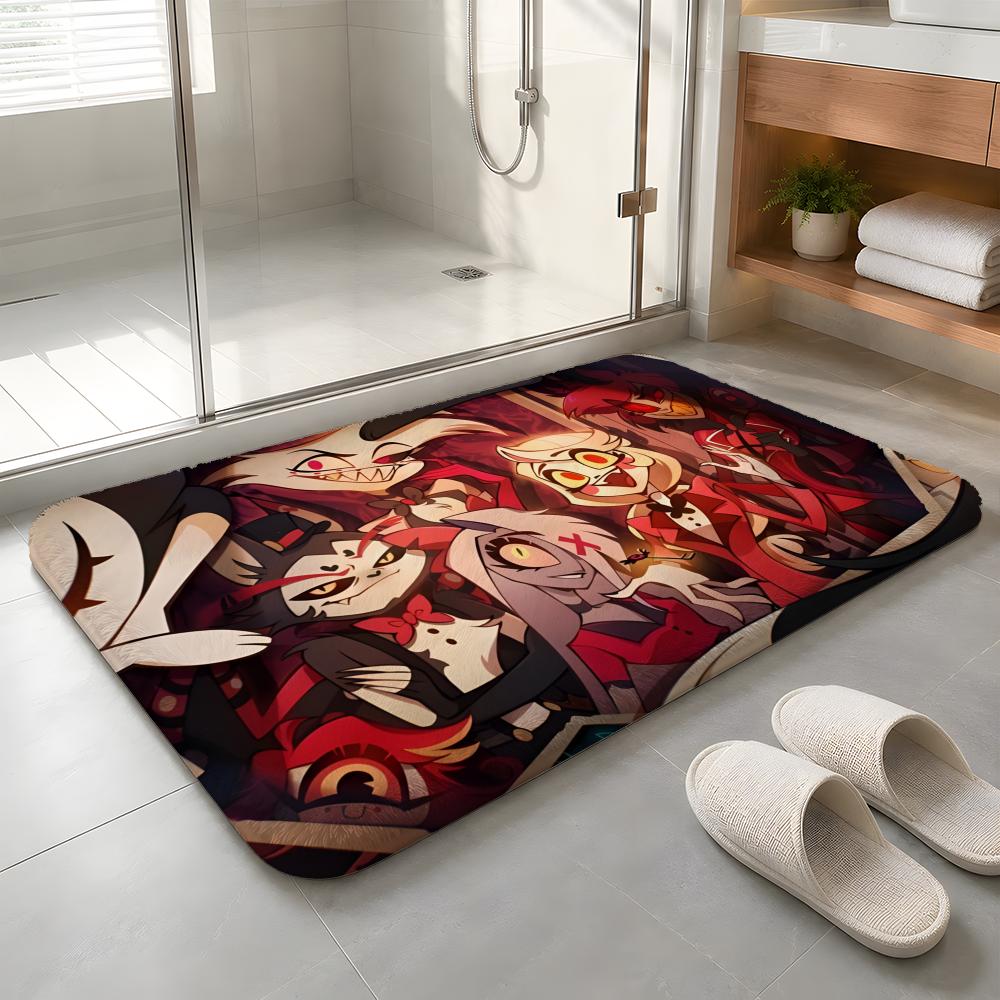 Hazbin Hotel Floor Mat Machine Washable Soft Flannel Area Rug, Non-Slip Absorbent Floor Mat for Living Room Bedroom