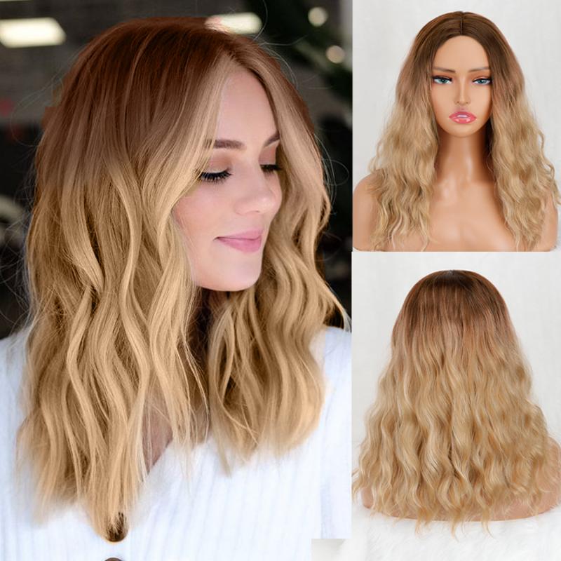 LISI HAIR Short Wave Bob Pink White Gradient Wig with Bangs Synthetic Fiber Short Wavy Daily Wear Cosplay Wig for Women