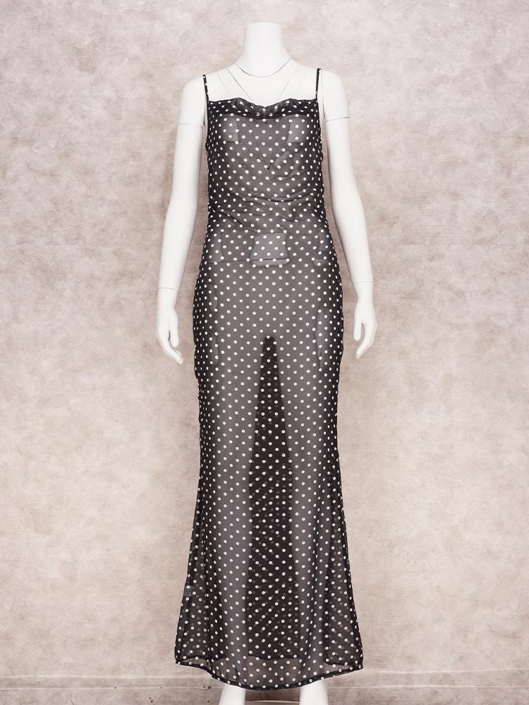 EDOLYNSA 2024 Черное модное сексуальное прозрачное платье в горошек на тонких бретельках, пляжное платье макси, женское летнее вечернее платье-комбинация, купальник, прикрытие