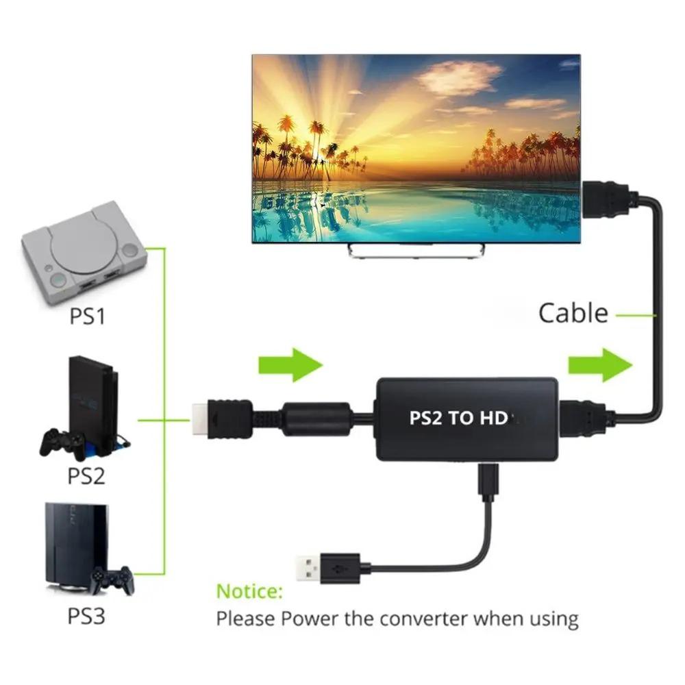 Plug and Play 1080P PC Game Display Mode HDTV Audio Video Converter PS2 To HD Adapter For PS1/2/3