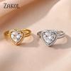ZAKOL Trendy Gold Color Heart Adjustable Open Ring For Women Shiny Clear CZ Finger Rings Valentine Wedding Jewelry Gift