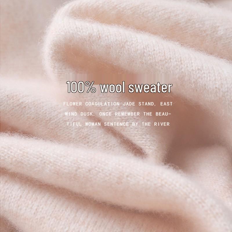 2025 Women's Pure Wool High Neck Short Cashmere Knit Sweater - Autumn/Winter Loose Fit