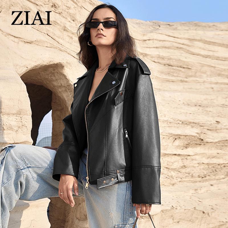 ziai Новая весна осень женская короткая куртка из искусственной кожи повседневное пальто из искусственной кожи свободные мотоциклетные куртки модная уличная одежда большое корейское пальто ZP-30110