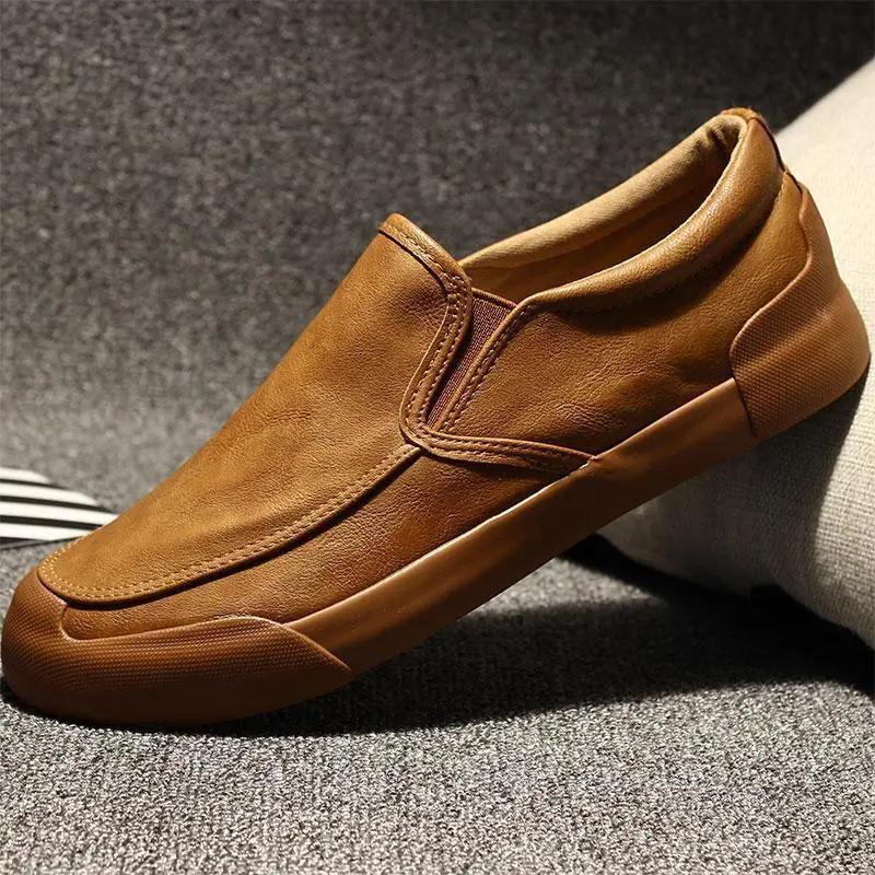 Повседневная обувь на плоской подошве, кожаные туфли без застежек для мужчин, новинка, классическая оригинальная обувь, распродажа, корейский стиль, коровья кожа