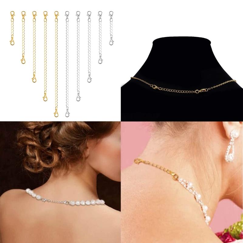 10Pieces Necklace Extenders Gold Silver Bracelet Anklet Extension Chains with Lobster Clasps and Closures 5/7/10/12/15cm