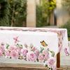 Spring Pink Rose and Butterfly Linen Tablecloth Seasonal Floral Decor for Wedding Party Mother's Day