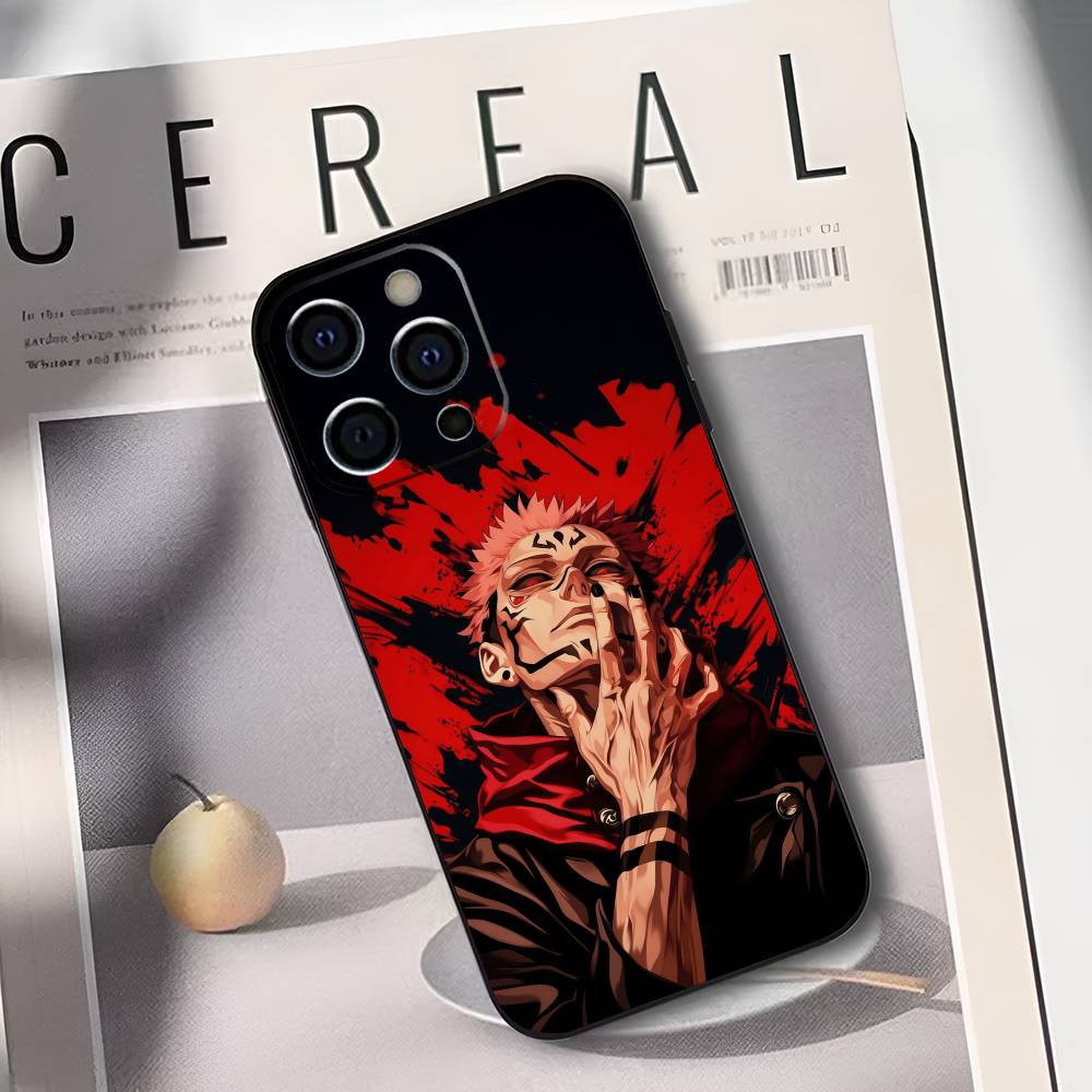 R-Рёмен Сукуна J-Дзюдзюцу К-Кайсен Чехол для телефона Для IPhone 17,16,15,14,13,12,11,Plus,Pro,Max,Plus,XS,мягкий чехол Черный силикон