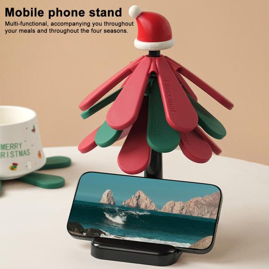 Christmas Tree Silicone Trivet Heat Resistant Pot Holder for Hot Pans Non-Slip Foldable Mat