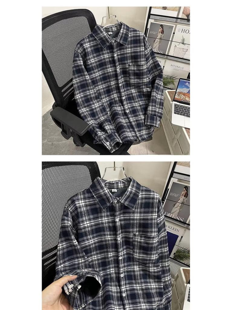 Мужская фланелевая рубашка на флисовой подкладке в клетку - Повседневная куртка в стиле ретро с длинным рукавом для осени/зимы