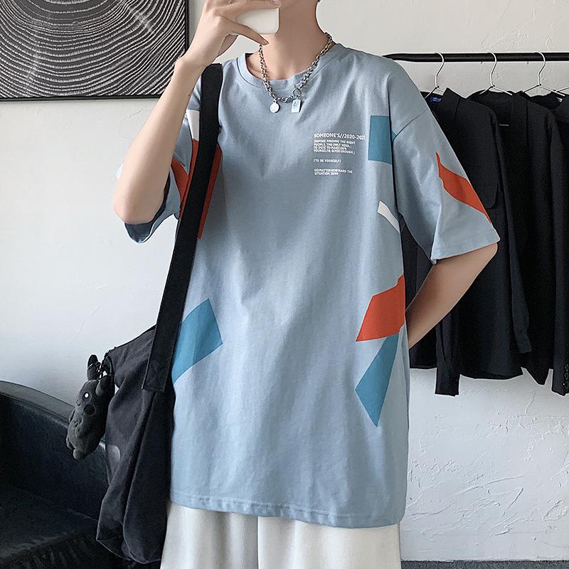 Мужская свободная футболка с короткими рукавами и принтом Harajuku в гонконгском стиле – модная, универсальная повседневная одежда