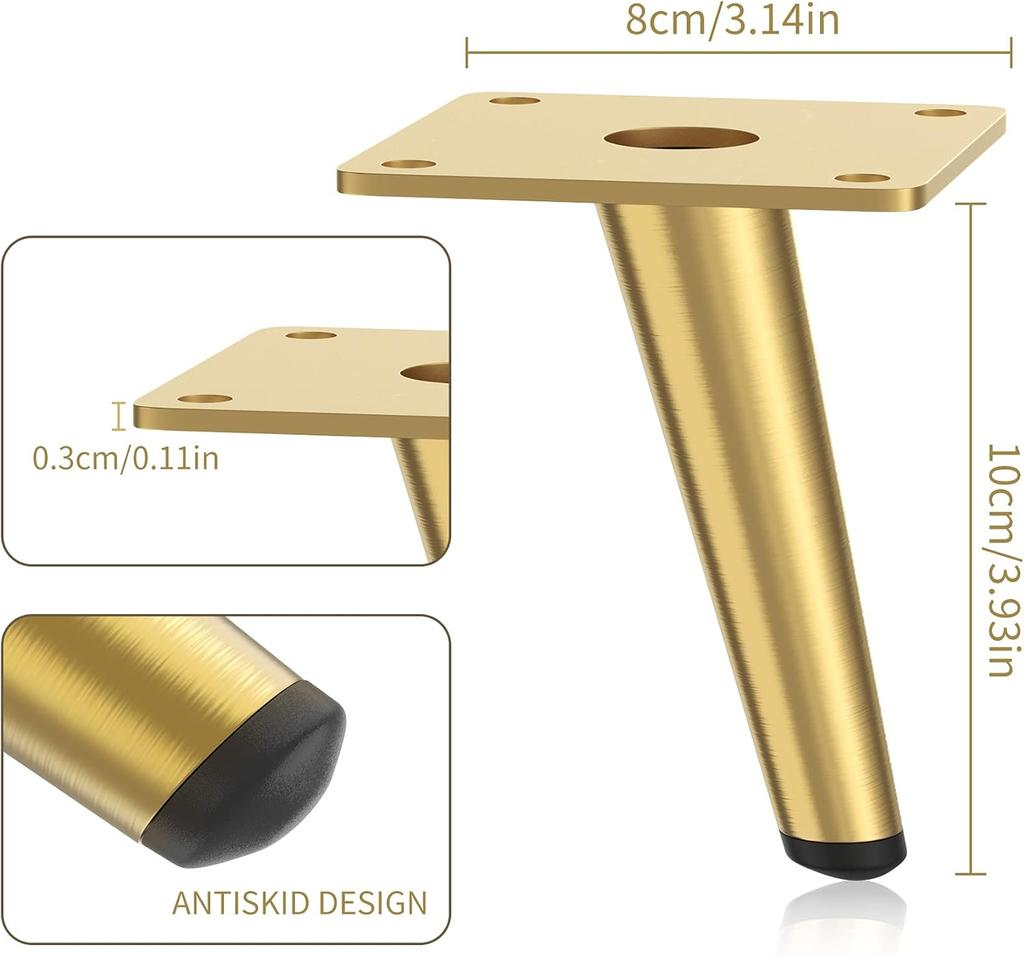 4-inch Brushed Gold Furniture Replacement Legs Suitable for Coffee Tables Modern Minimalist Sofas TV Cabinets Chairs and Footstools 4PCS