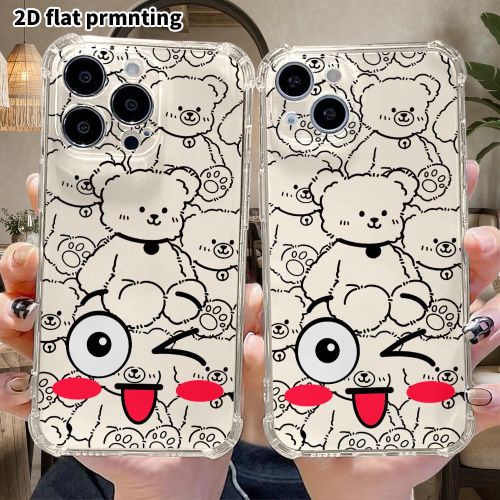 Phone Case: 2D flat suitable for iPhone 18 17 16 15 14 13 Pro, transparent four corner protective case, wink emoji, Christmas and Halloween gift