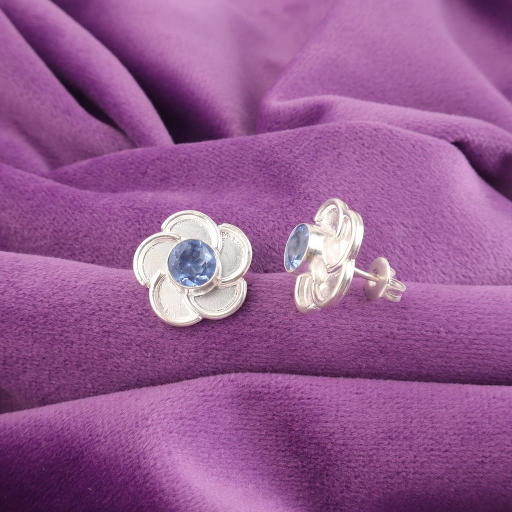 Tanzanite Gemstone Boho Stud Post Wife Gift Earrings Jewelry 925 Sterling Silver EE-157-4