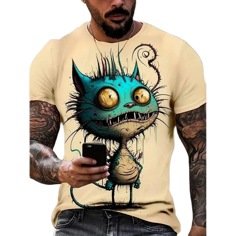 Summer Fashion Cartoon Ctue Little Monster Graphic T-shirt For Men New Trend Casual 3D Printed Round Neck Short Sleeve Tees Tops