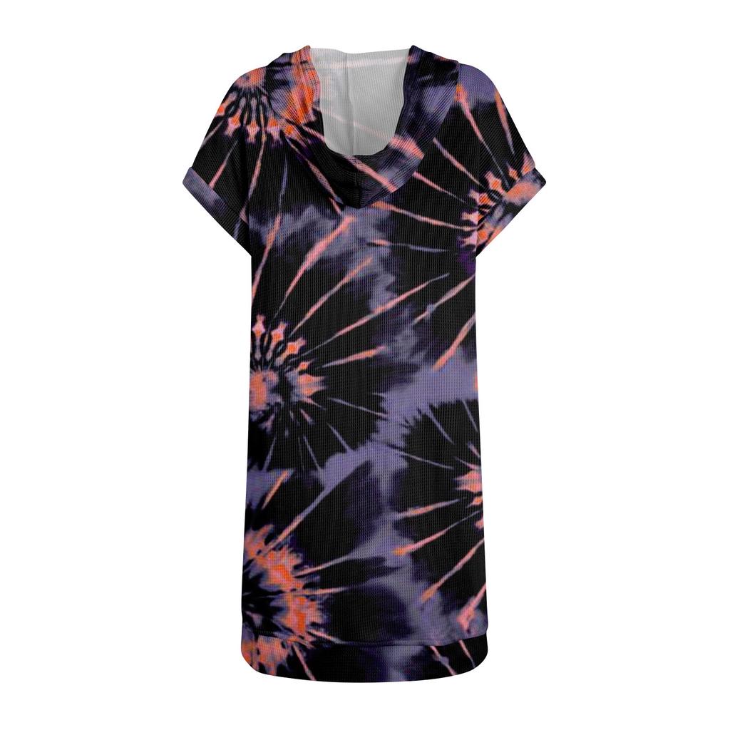 Женские свободные рубашки с принтом, толстовки с короткими рукавами и шнурком, вязаная туника с боковыми разрезами, топы с капюшоном и карманом