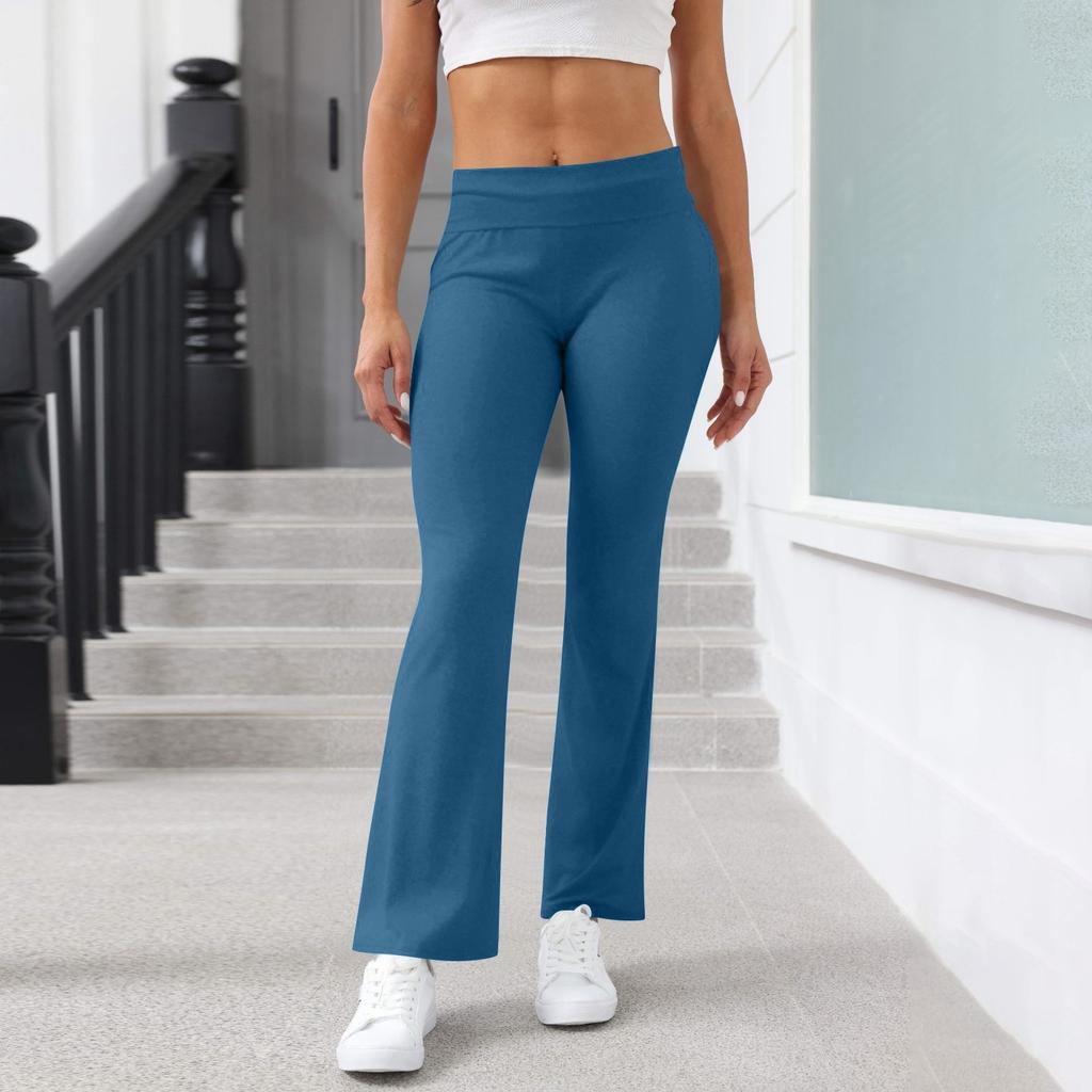Women's Fashion Solid Color Slim Fit Slim Reverse Waist Low Waist Elastic Waist Flare Pants