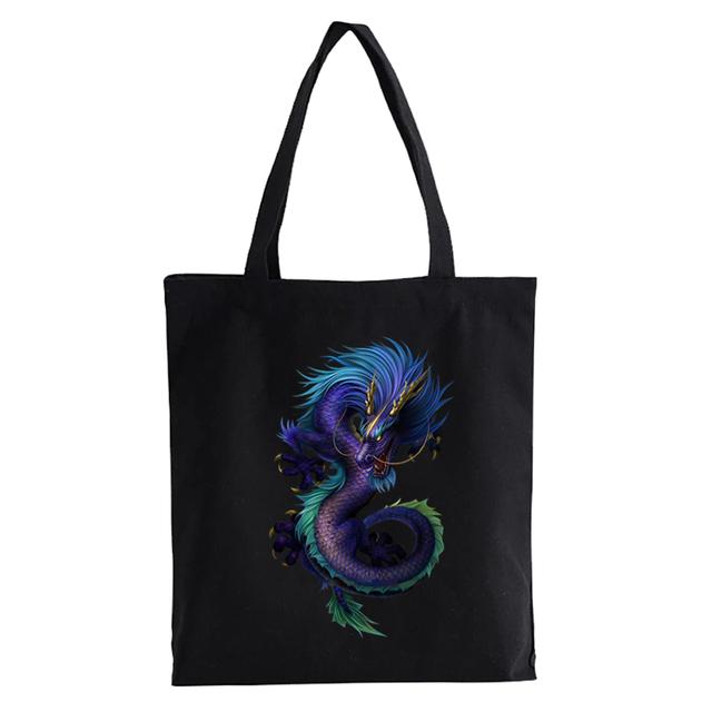 Холщовая сумка с принтом дракона, сумка-шопер, Harajuku, большая вместительная женская сумка в стиле панк, в готическом стиле, классическая винтажная сумка через плечо Bolsas