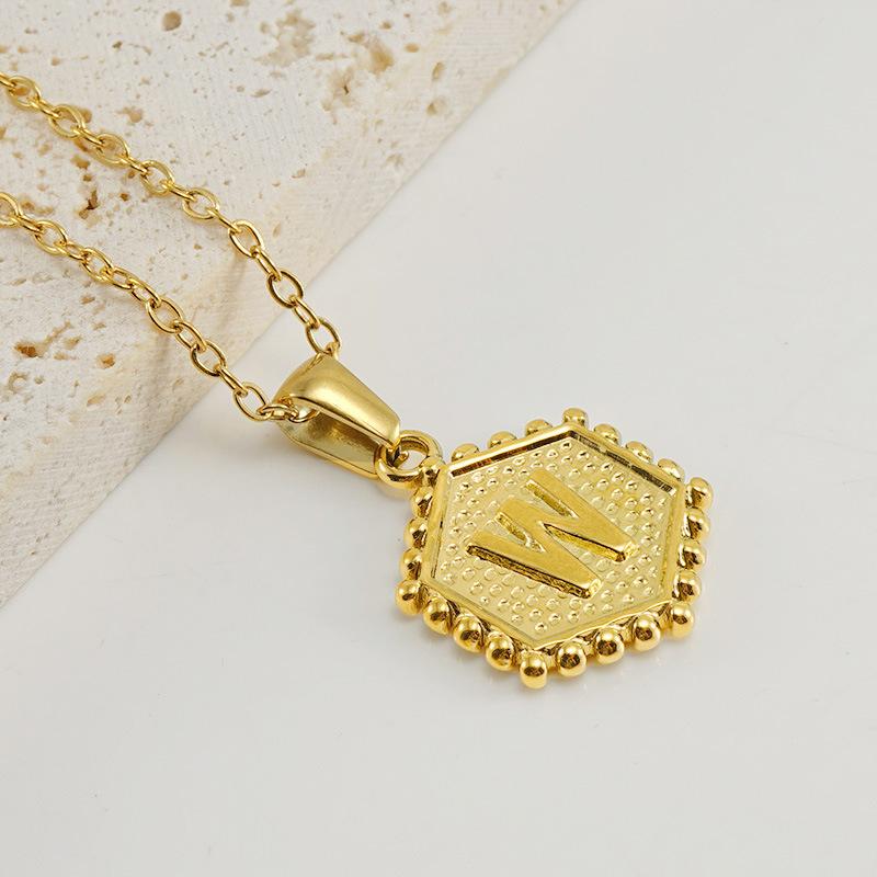 New Fashion Titanium Steel Hexagonal Letter Pendant Stainless Steel 26 English Letter Necklace Female