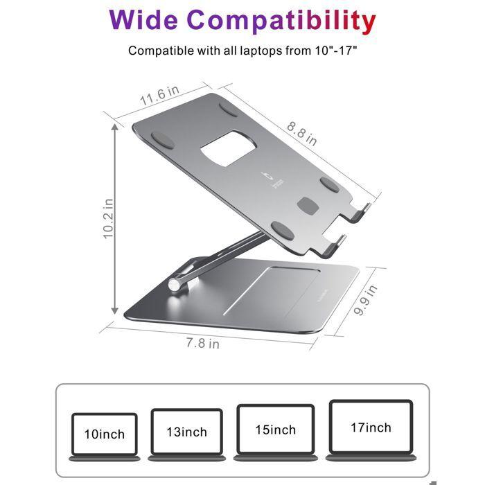 Support Ordinateur Portable Laptop Stand Brocoon Support PC Tablette Réglable pour MacBook Universel 10-17" Aluminium Gris