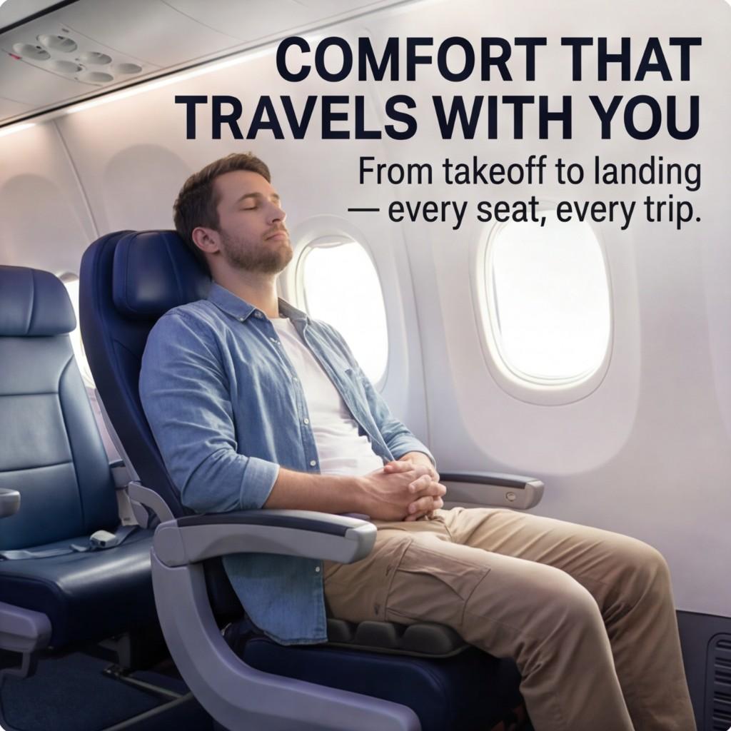 Inflatable Seat Cushion: Portable Press-to-Inflate Air Pillow for Long Flights - Lightweight Travel Pad with Sciatica Pain Relief for Car Office Sea