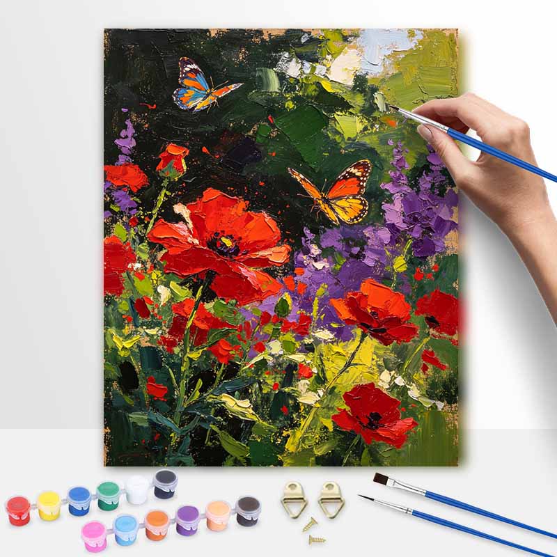 Digital oil painting art painting kit handmade diy butterfly poppy wildflower garden wall home decorations