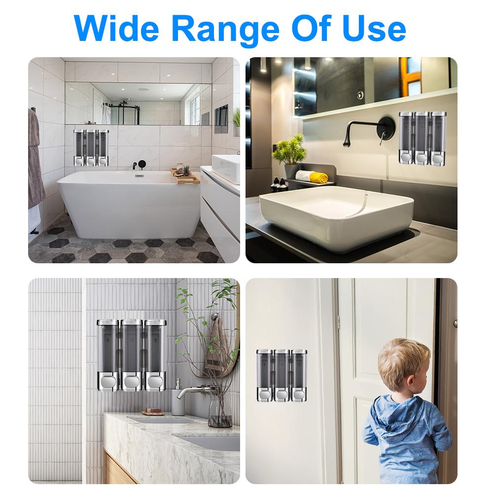 Дозатор шампуня для душа, 3-камерный настенный дозатор мыла 3x300 мл без дрели, дозатор мыла для душа