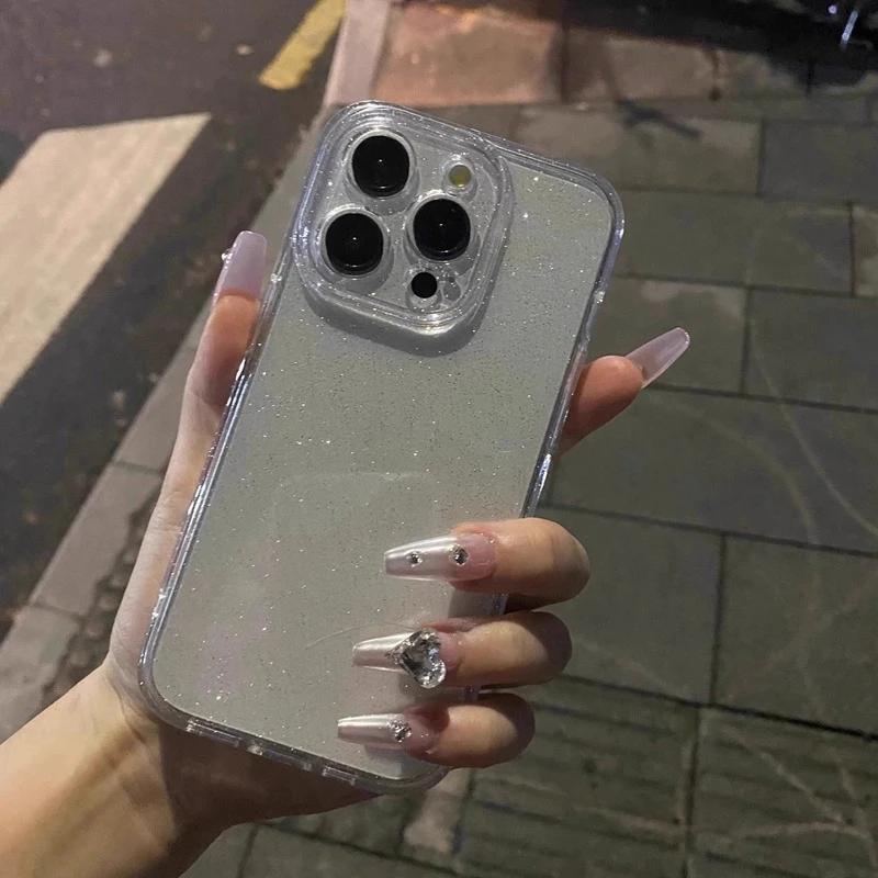 Мягкий прозрачный чехол с блестками для iPhone 17 11 12 13 14 15 16 Pro Max 14 15 16 Plus Ударопрочный силиконовый прозрачный бампер