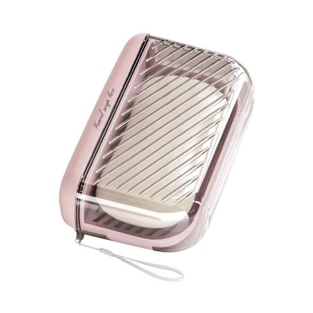 Pink Travel Soap Dish With Transparent Sealing Cover Bathroom Soap Rack Soap Box Outdoor Tourism