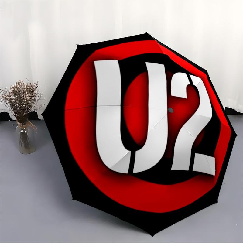 1 шт. U2, Зонт с логотипом музыкальной группы, Автоматическое открытие/закрытие - Компактный дорожный зонт с 8-реберным прочным каркасом, Легкий и портативный для поездок на работу, Модный