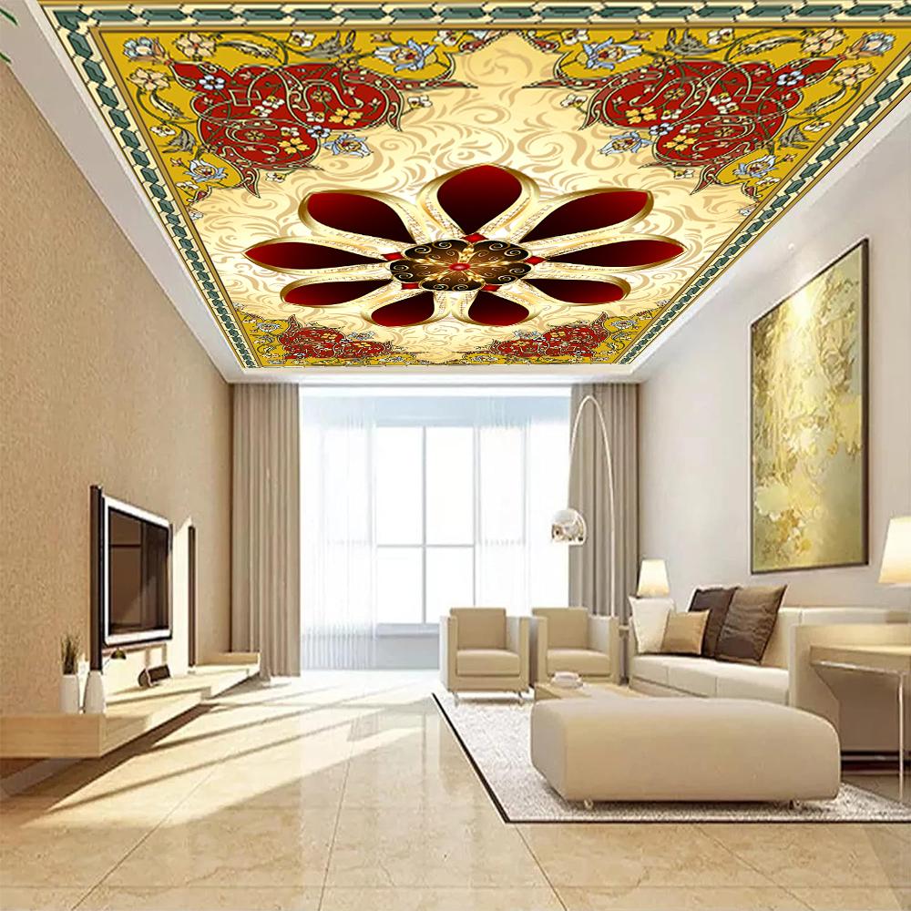 Великолепные цветы 3d потолочная настенная роспись, золотые обои с бриллиантами и цветами для гостиной, спальни, кабинета, потолочная фреска, декор