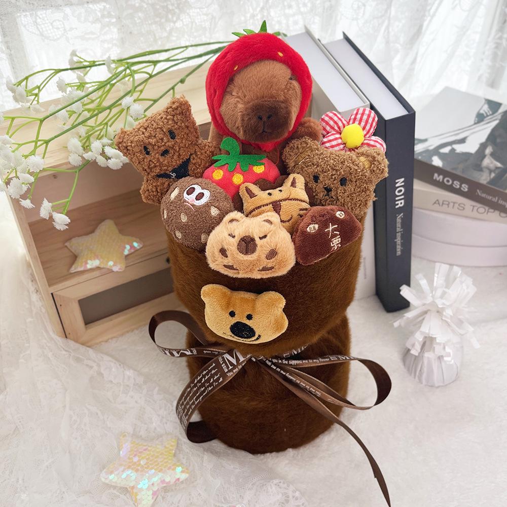 Back-to-School Creative Plush Doll Bouquet - Capybara & Leader Dog Gift for Girlfriend On Qixi Valentine's Day