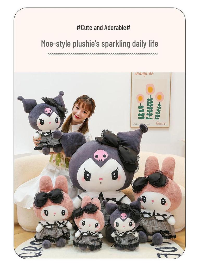Customized My Melody Bowknot Dress Pillow & Dark Kuromi Plush Doll - Girl's Birthday Gift