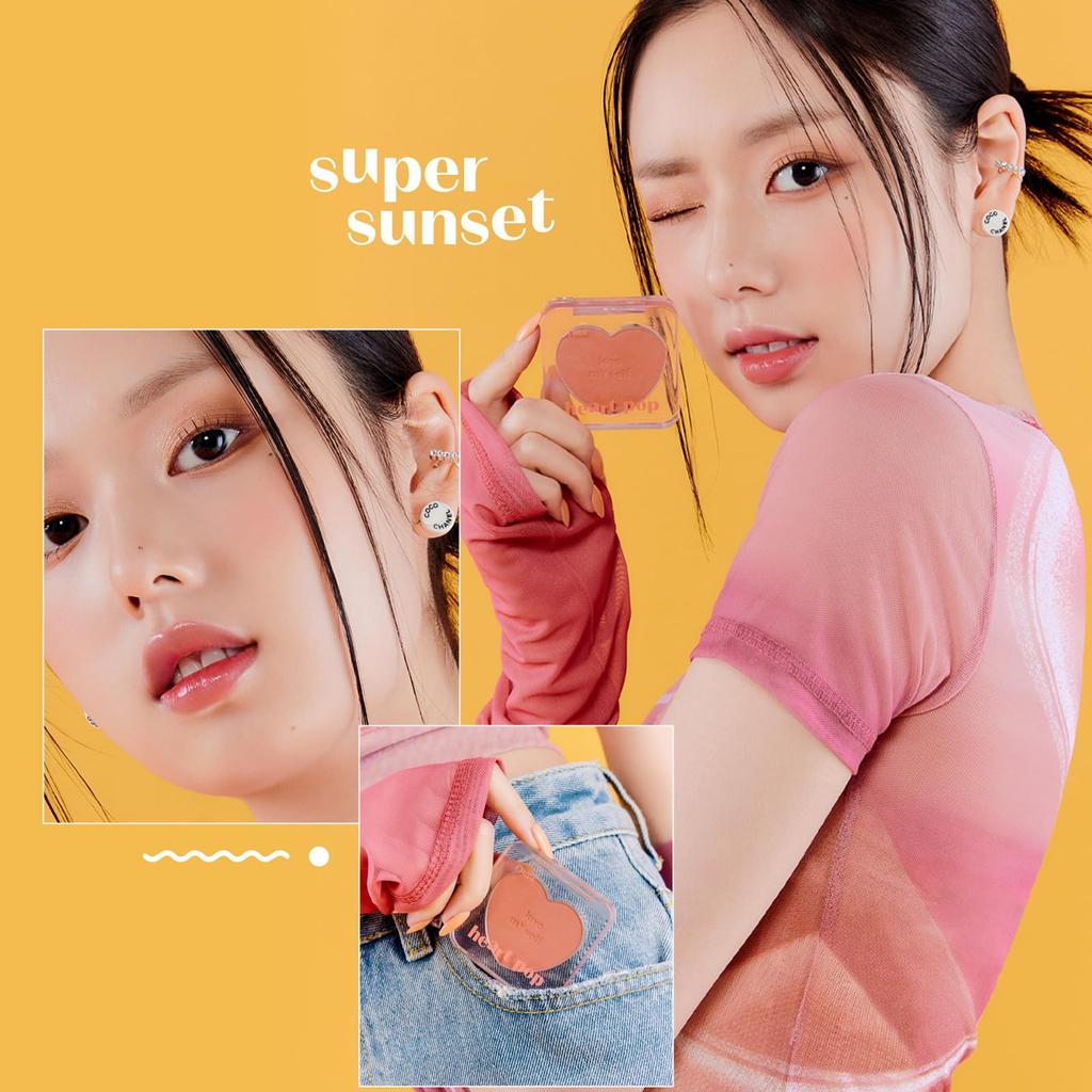 ETUDE Heart Pop Blusher Super Sunset Natural [Etude Official] (WARM/Spring) / Cheek, Orange, Pearlescent, Highlight, Shimmering, Compact, 3.3g