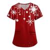 Women's Cute Printed Work Clothes V-neck Double Layer Pockets Basic Short Sleeve Top Pullover Christmas