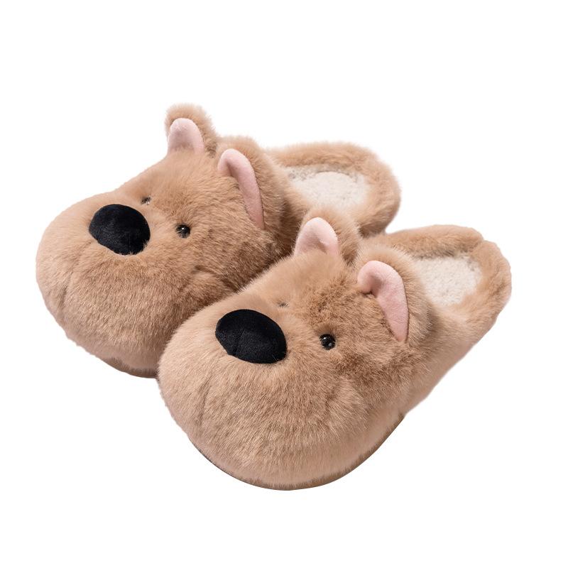 Новые милые мультяшные плюшевые тапочки в виде собаки, осенне-зимняя домашняя обувь, плюшевые теплые нескользящие хлопковые тапочки