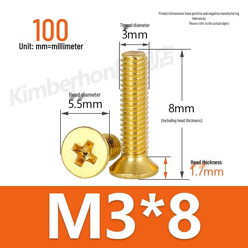 Машинные винты с потайной головкой под крестовый шлиц из меди, размеры M2–M4, длина 6/8/10/12 мм