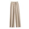 Women Long Pants Elastic High Waist Wide-Leg Knitted Pants with Pockets Solid Color Autumn Winter Warm Trousers