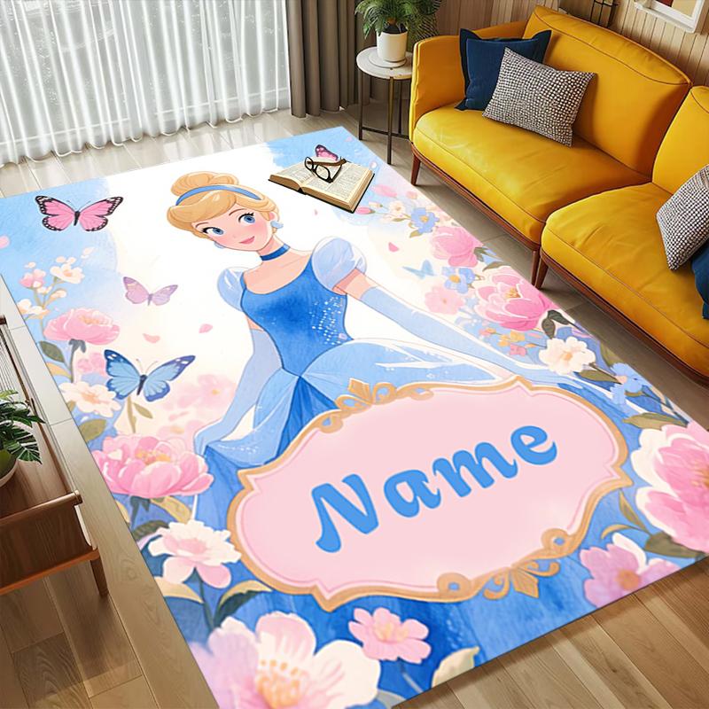 Custom Name Princess Garden Living Room Non-Slip Area Rug Soft Carpet for Bedroom Kids Playroom Sofa Office Home Decor Doormat