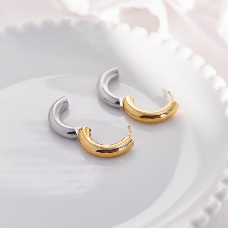Fashion Double Color Eardrop Earring Stylish Simple and Versatile Light Luxury Minority Work Clothing Basic Titanium Steel Ear Rings Ladies