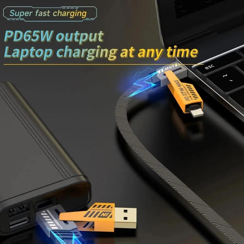 4 в 1 65 Вт PD 27 Вт Кабель USB C для быстрой зарядки для iPhone 15 14 13 12 11 XS XR Samsung Huawei Xiaomi Redmi POCO Realme Type-C Кабель для быстрого зарядного устройства