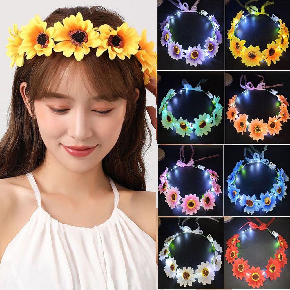 Hairband Glowing LED Wreath Halloween Crown Flower Light Up Headband Christmas Party Decoration