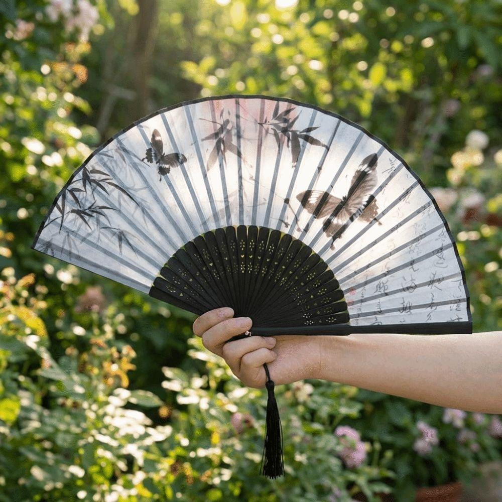 Antique Bamboo Folding Fan Ink Wash Painting Portable Fan Decorative Silk Hand Fan  Hanfu Cheongsam