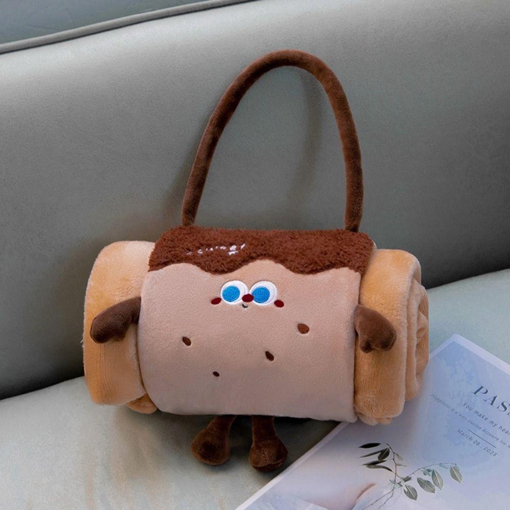 Cozy 2 in 1 Foldable Roll Blanket Cartoon Warm Nap blanket Handheld Plush Pillows Blanket Office