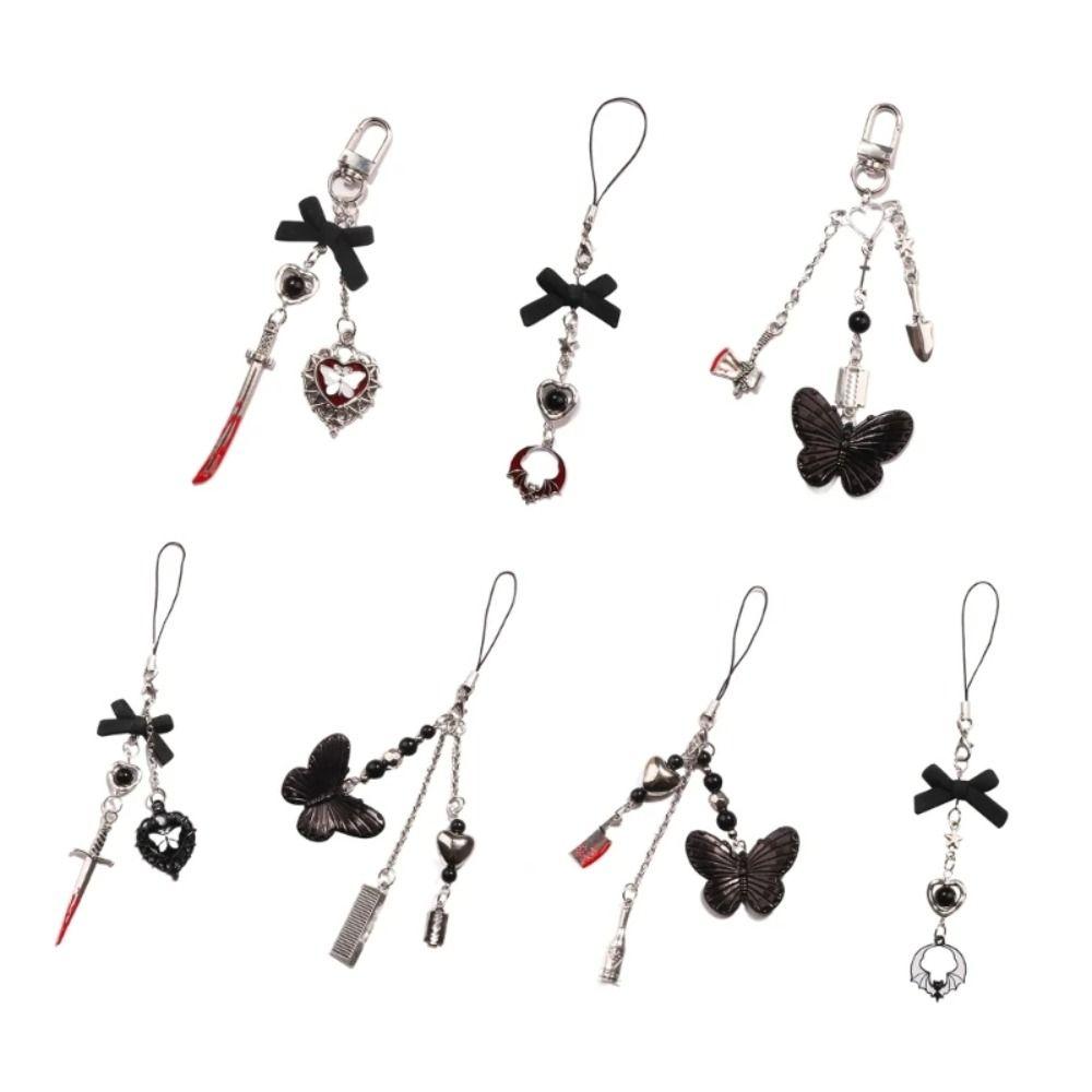 Black Butterfly Y2K Phone Strap Gothic Style Mobile Keychain Lanyard  Women Girls