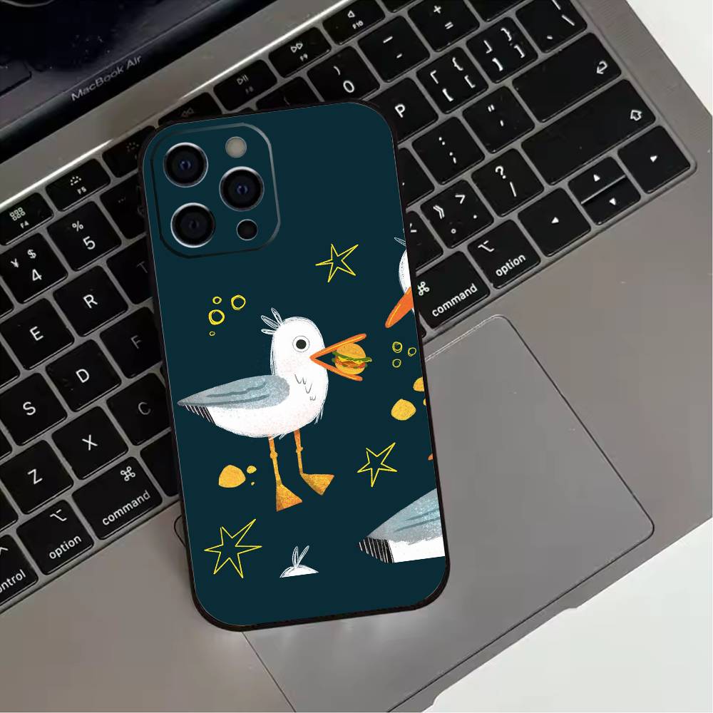 Funny S-Seagull Phone Case For iPhone 17,16,15,14,13,12,11 Plus,Pro Max,XS,Soft Silicone Black Cover