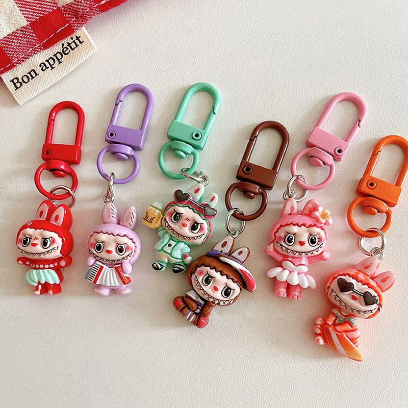 Cartoon Novelty Labubu Keychain Pendant Car Keychain For Women Girls Kawaii Exquisite Backpack Decoration Accessories Gifts