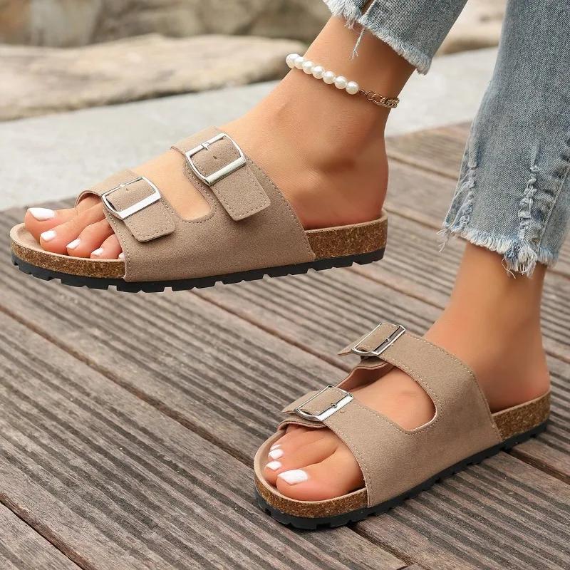 2024 Высокое Качество Женская Обувь Лето Новинка Однотонные Босоножки с Открытым Носком Женские Балетки Мода Большой Размер Римские Женские Шлепанцы