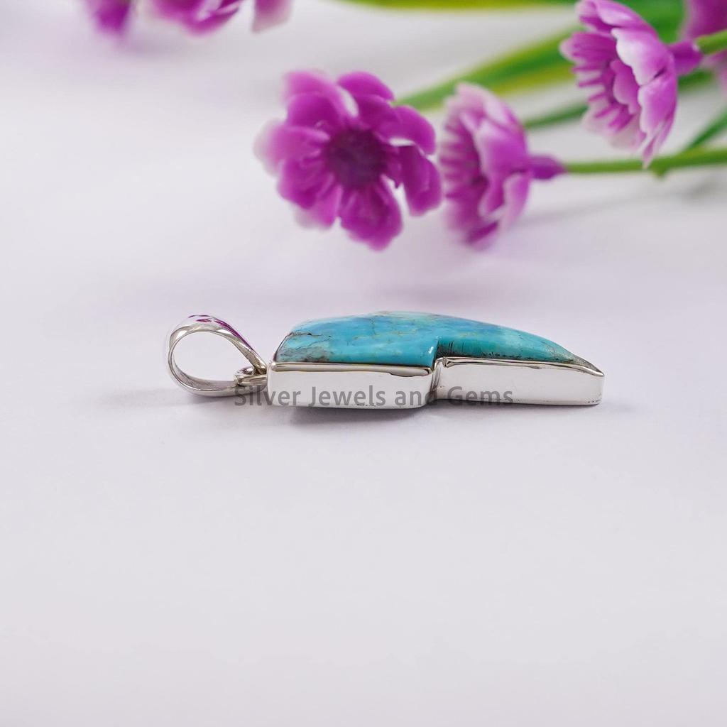 Turquoise Lightning Bolt Pendant , Birthday Pendant, 925 Sterling Silver Pendant, Kingman Turquoise Pendant, Lightning Gemstone Pendant