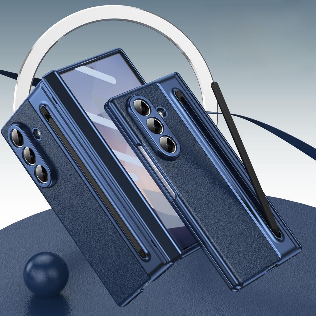 Suitable for Samsung Z Fold7 Gold Armor Pen Slot Folding Mobile Phone Chitin Leather Elastic Fold6 Shell Film Anti Fall Protection Case